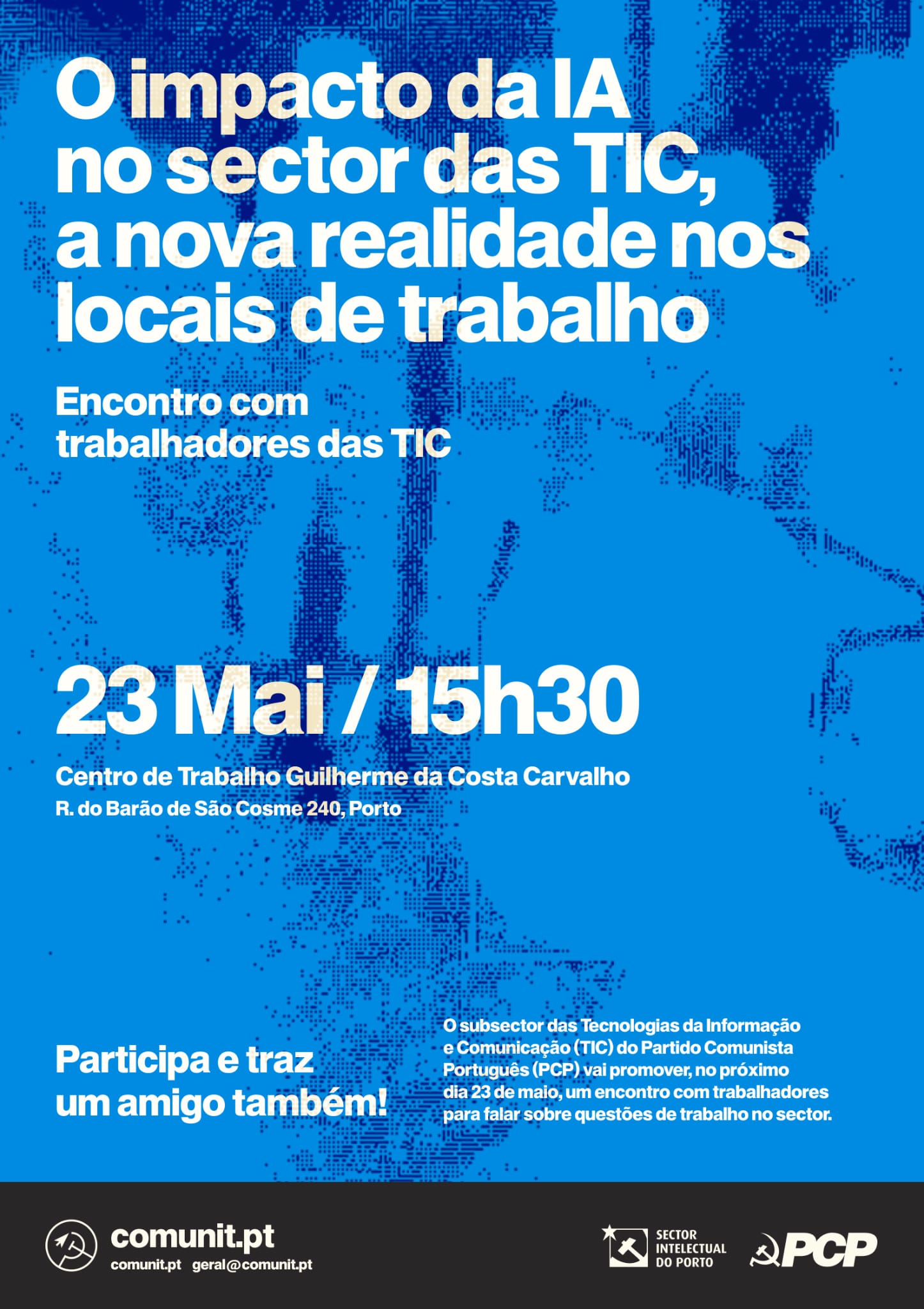 Cartaz do encontro de trabalhadores das TIC sobre o impacto da IA